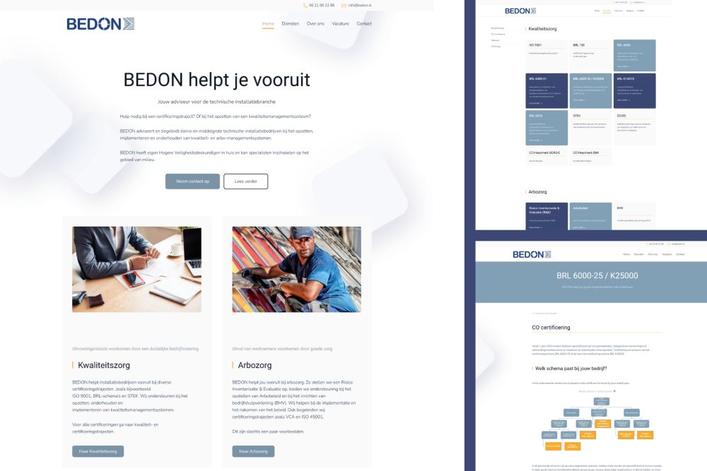 ontwerp en bouw website BEDON met WordPress thema YOOtheme door Gridstar webdesign in Salland